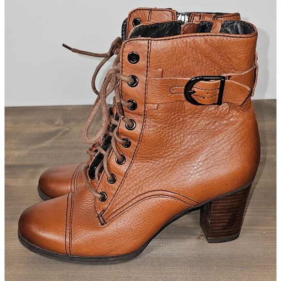 Clarks leather lace up boots ladies size 7.5M caramel brown  side zip - Picture 3 of 12